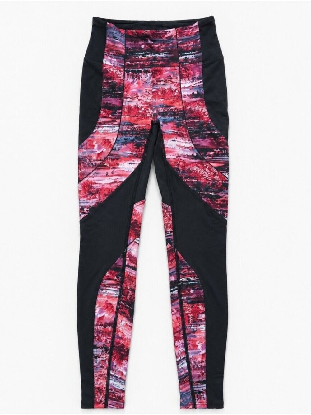 Lululemon Sculpted Panel Leggings Size 4  Black & Pink Print 11.5"x38" Yoga Gym - Picture 2 of 8